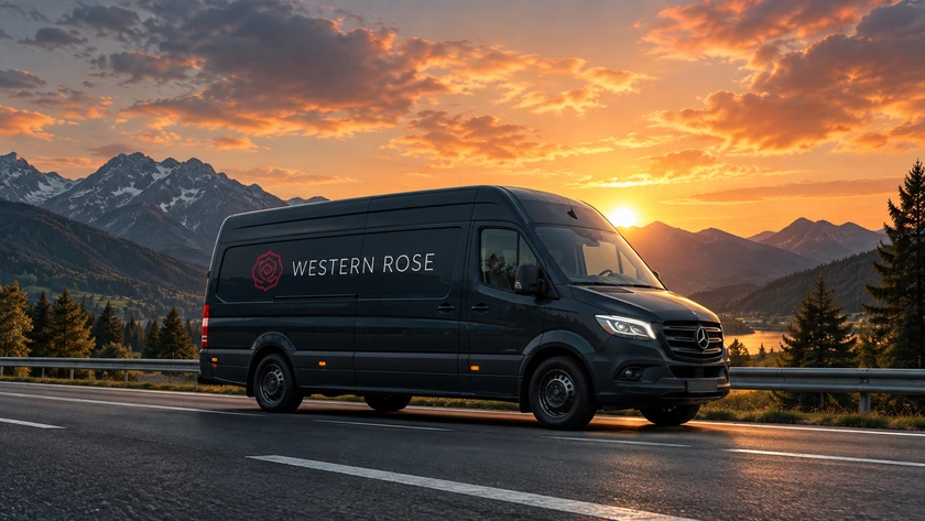 Samochód dostawczy Western Rose o zachodzie słońca