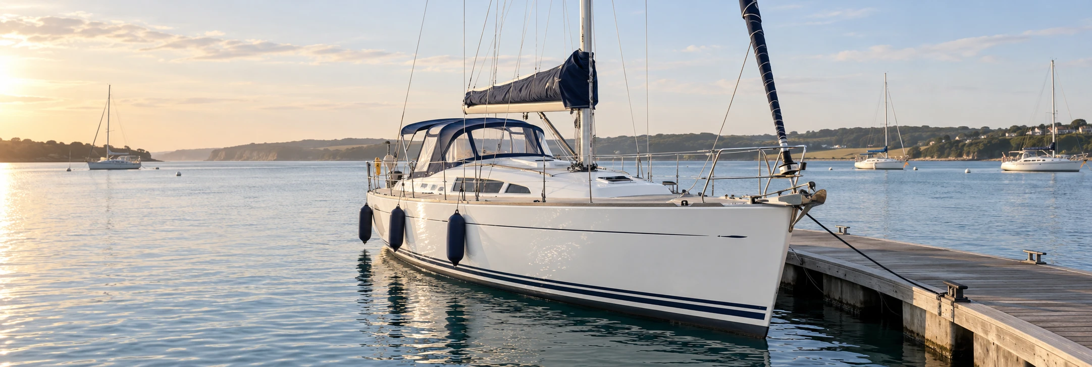 Illustrative sailing yacht in clean, cared-for condition at a marina